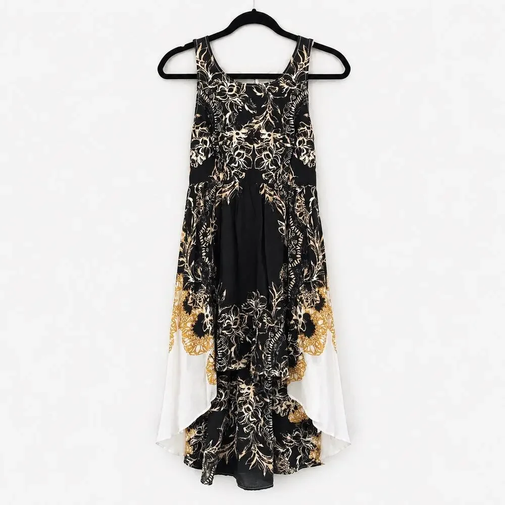 FREE PEOPLE Vintage Y2K Open Lace Back High Low Tank Mini Tea Sundress Size XS